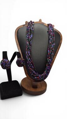 Vintage Multicolor Seed Bead Necklace Earring Set 12 Strand